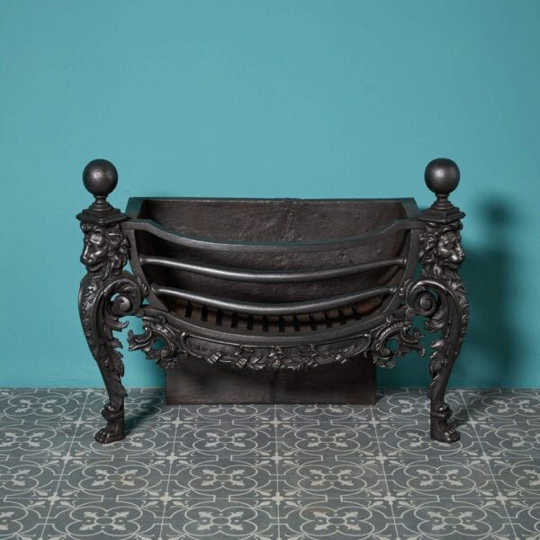 Victorian Cast Iron Fire Grate with Lion Mask Decoration