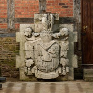 Large Antique English Carved Portland Stone Armorial Crest