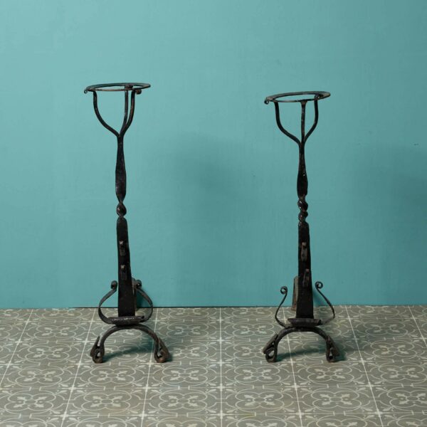 Pair of Reclaimed Georgian Style Wrought Iron Fire Dogs