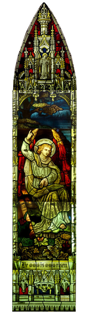 Antique Stained Glass Window Depicting Christ Rising