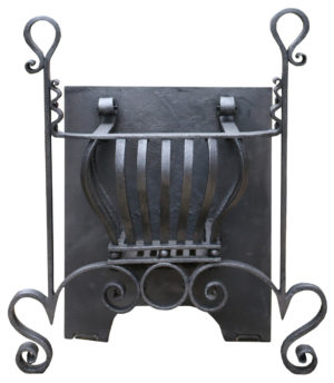Antique Wrought Iron Fire Grate In Arts and Crafts Style