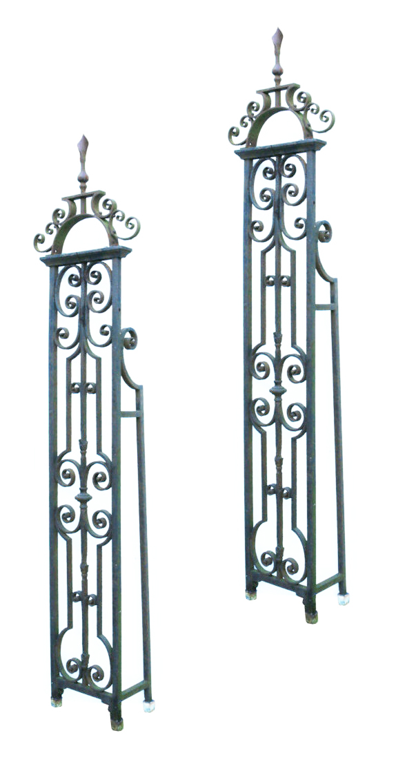 A Pair of Antique Wrought Iron Gate Posts or Piers