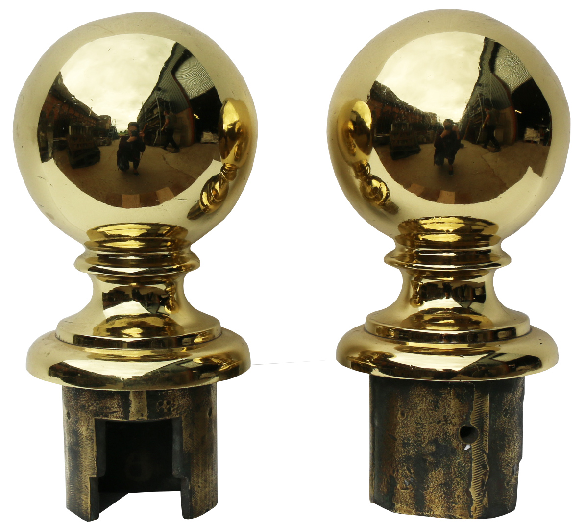 A pair of Antique English Brass Ball Finials UK Heritage
