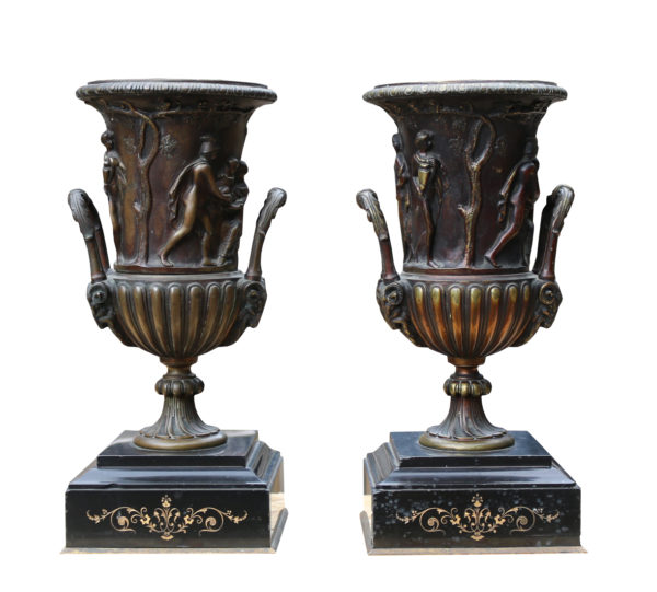 Pair of Decorative Antique Bronze Urns