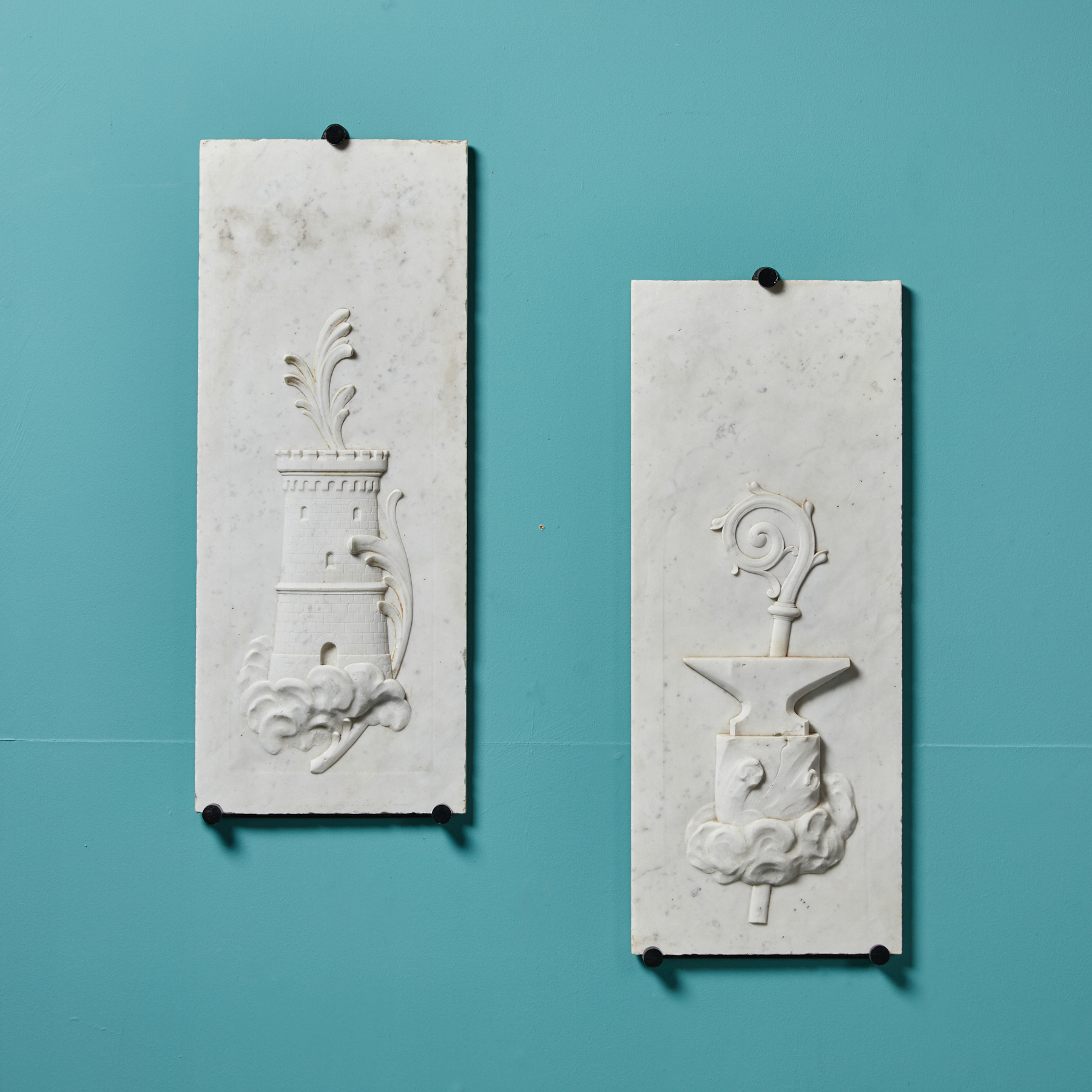 Pair of Carved Carrara Marble Wall Plaques