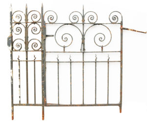 A Wrought Iron Side Gate, Post and Railing