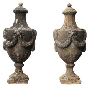 Pair of Coade Style Lidded Urns