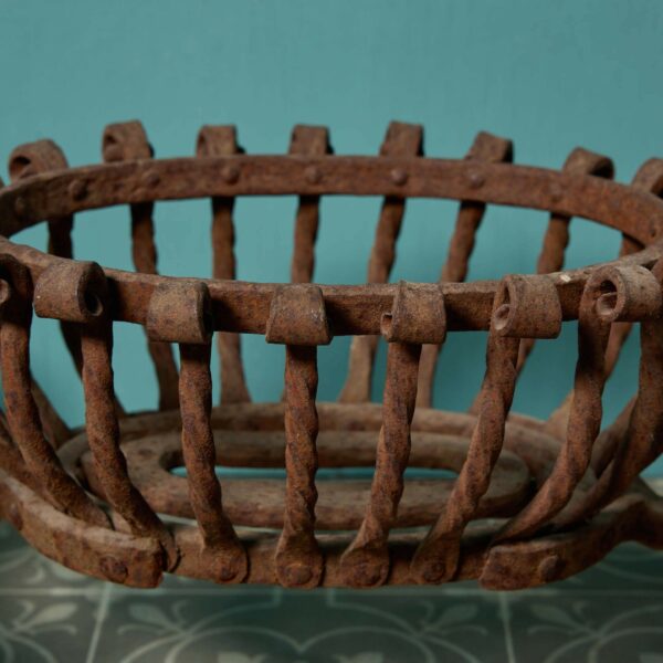 Antique English Oval Wrought Iron Fire Basket