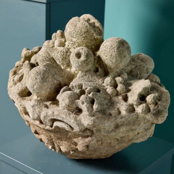 A Pair of Antique Carved Limestone Basket of Fruit Finials