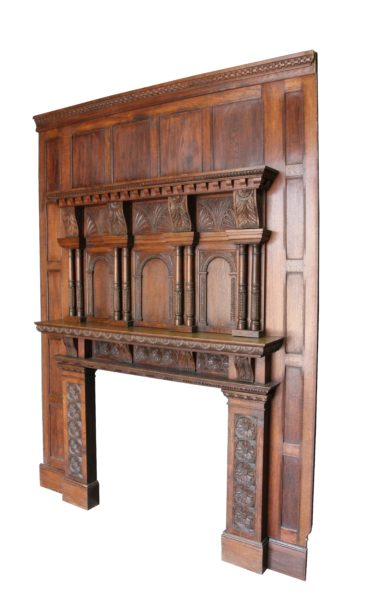 Antique Jacobean Style Carved Oak Fireplace