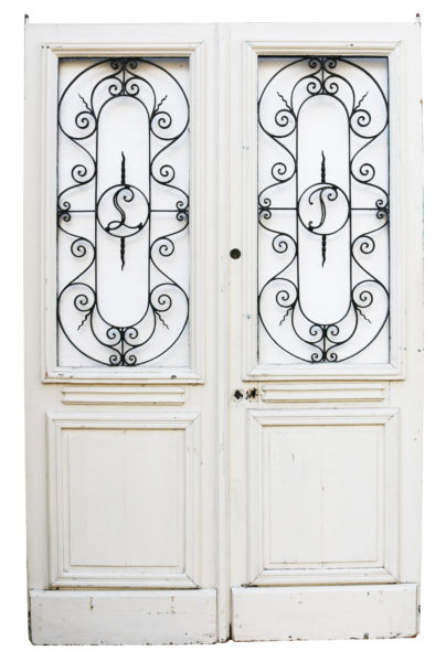 A Pair of French Exterior Oak Doors with Wrought Iron Panels