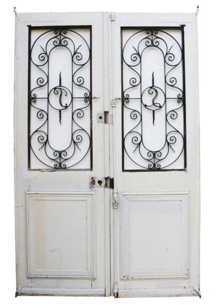 A Pair of French Exterior Oak Doors with Wrought Iron Panels