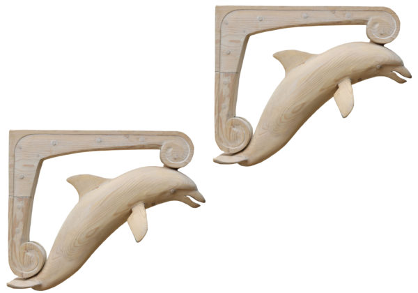 Pair of Antique Carved Dolphin Brackets