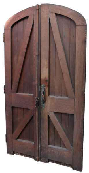 A Set of Arched Oak Exterior Doors with Frame