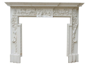 Large 18th Century English Breakfront Carved Pine Fire Surround