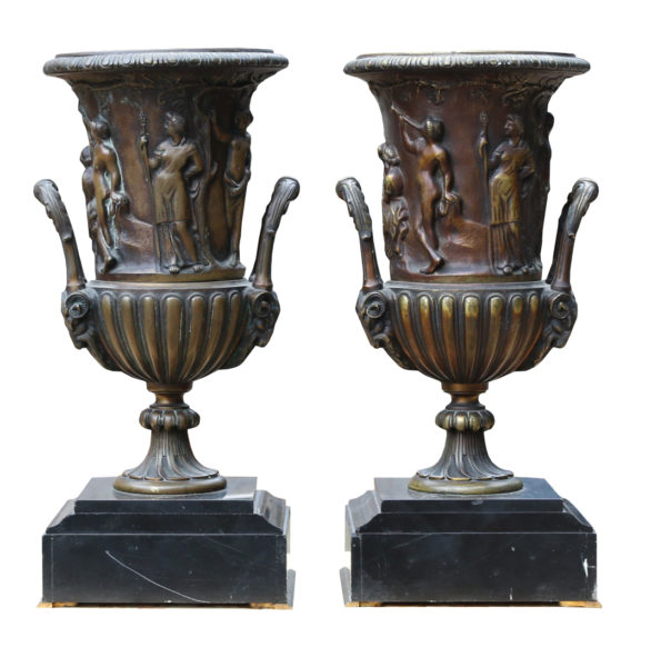 Pair of Decorative Antique Bronze Urns