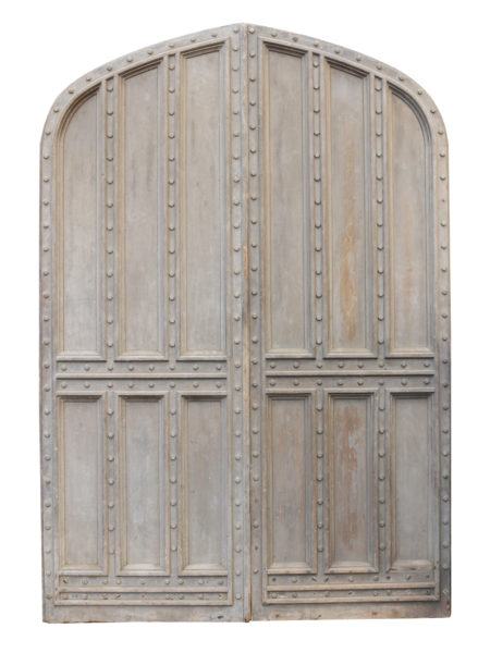 Pair of 19th Century English Gothic Style Studded Pine Doors