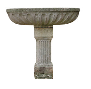 Antique Oval Limestone Trough with Fluted Sides Standing on a Pedestal