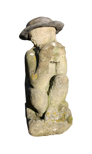 An Antique Carved Limestone Statue of A Boy Playing Pipes