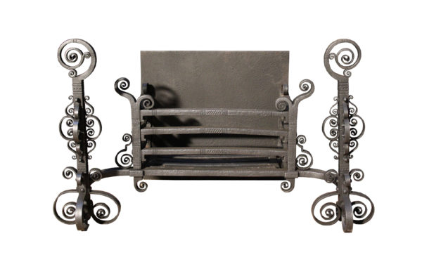 An Antique Arts & Crafts Wrought Iron Fire Grate