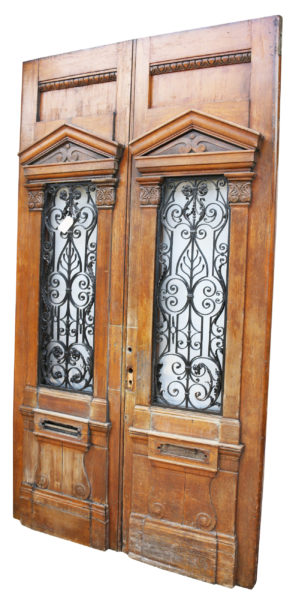 Pair of Large Oak Doors with Wrought Iron Grills