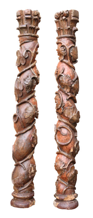 Pair of 18th Century Italian Carved Solomonic Half Columns