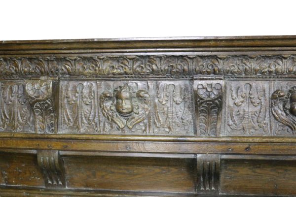Large Antique English Carved Oak Fireplace