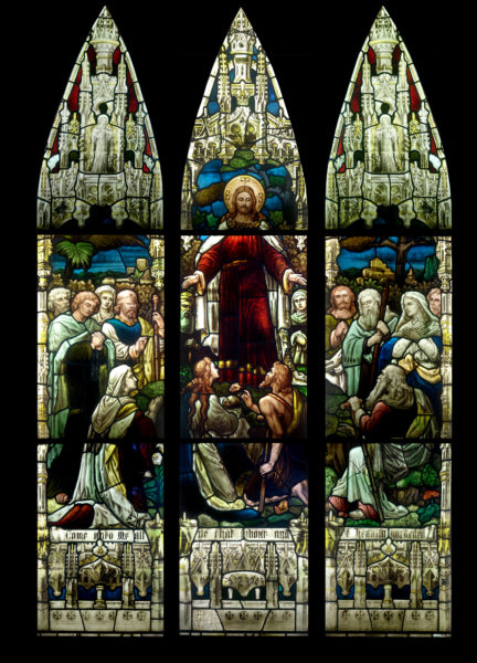 Antique Stained Glass Windows Depicting Christ Healing The Sick
