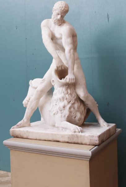 An Antique Classical Marble Statue of Hercules and The Nemean Lion