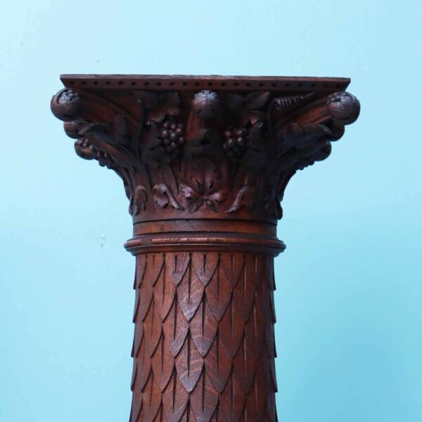 Two Antique Carved Oak Column Pedestals