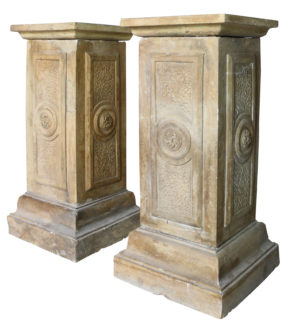 Pair of Antique Carved Limestone Pedestals - UK Heritage