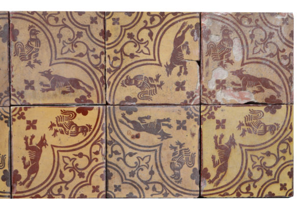 A Set of 12 Antique Medieval Style Encaustic Tiles