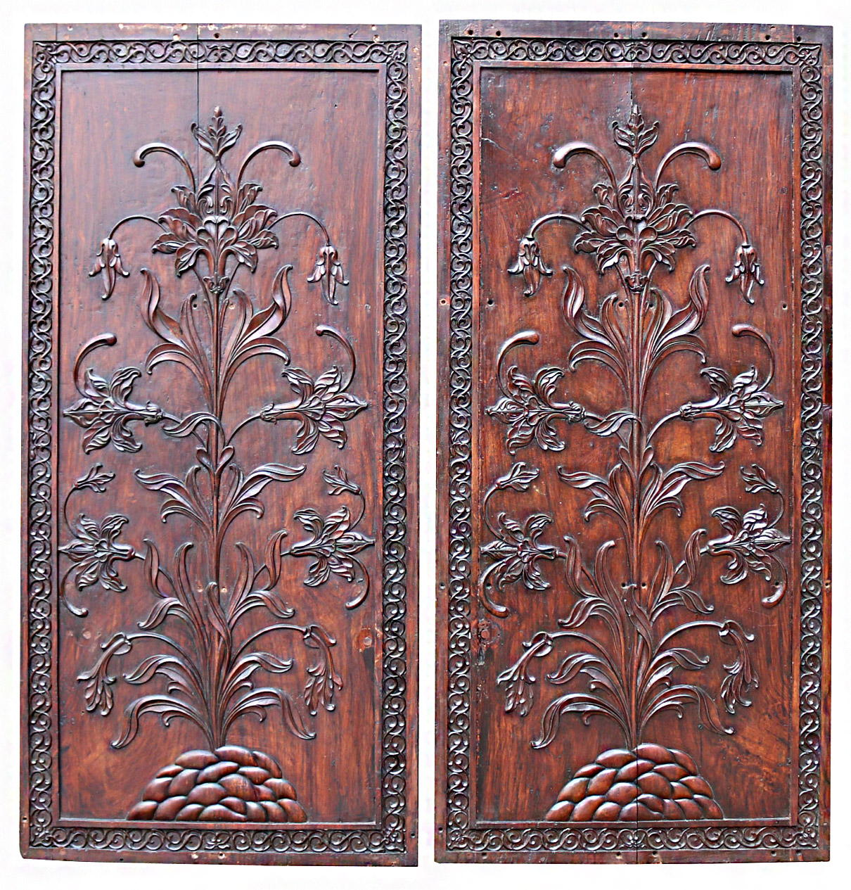 Two Carved Antique Hardwood Wall Panels - UK Heritage