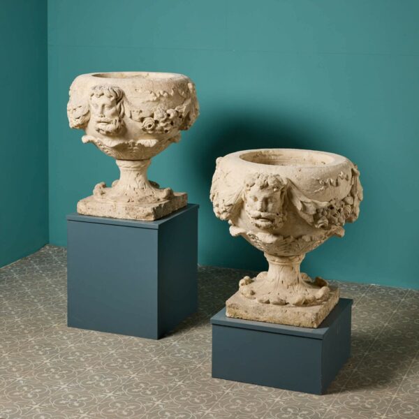 A Pair of 18th Century English Carved Limestone Urns