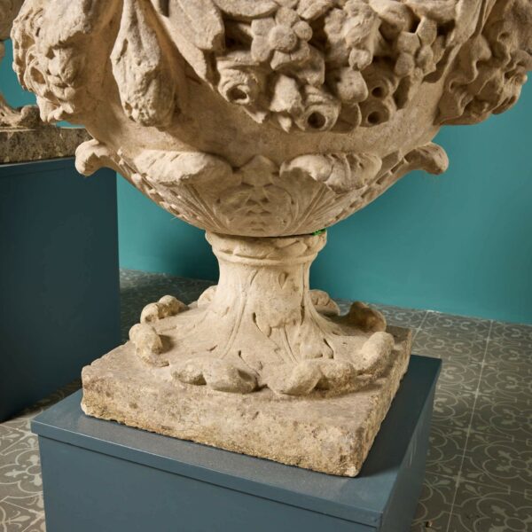 A Pair of 18th Century English Carved Limestone Urns