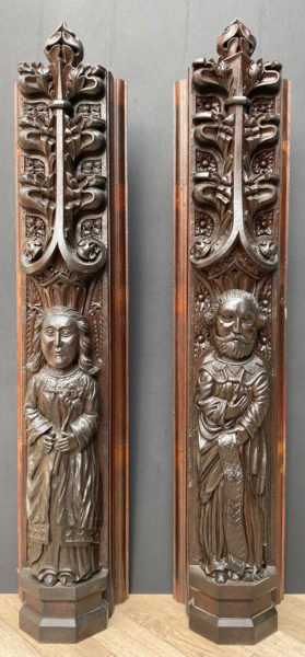 Two Antique Carved Oak Figures