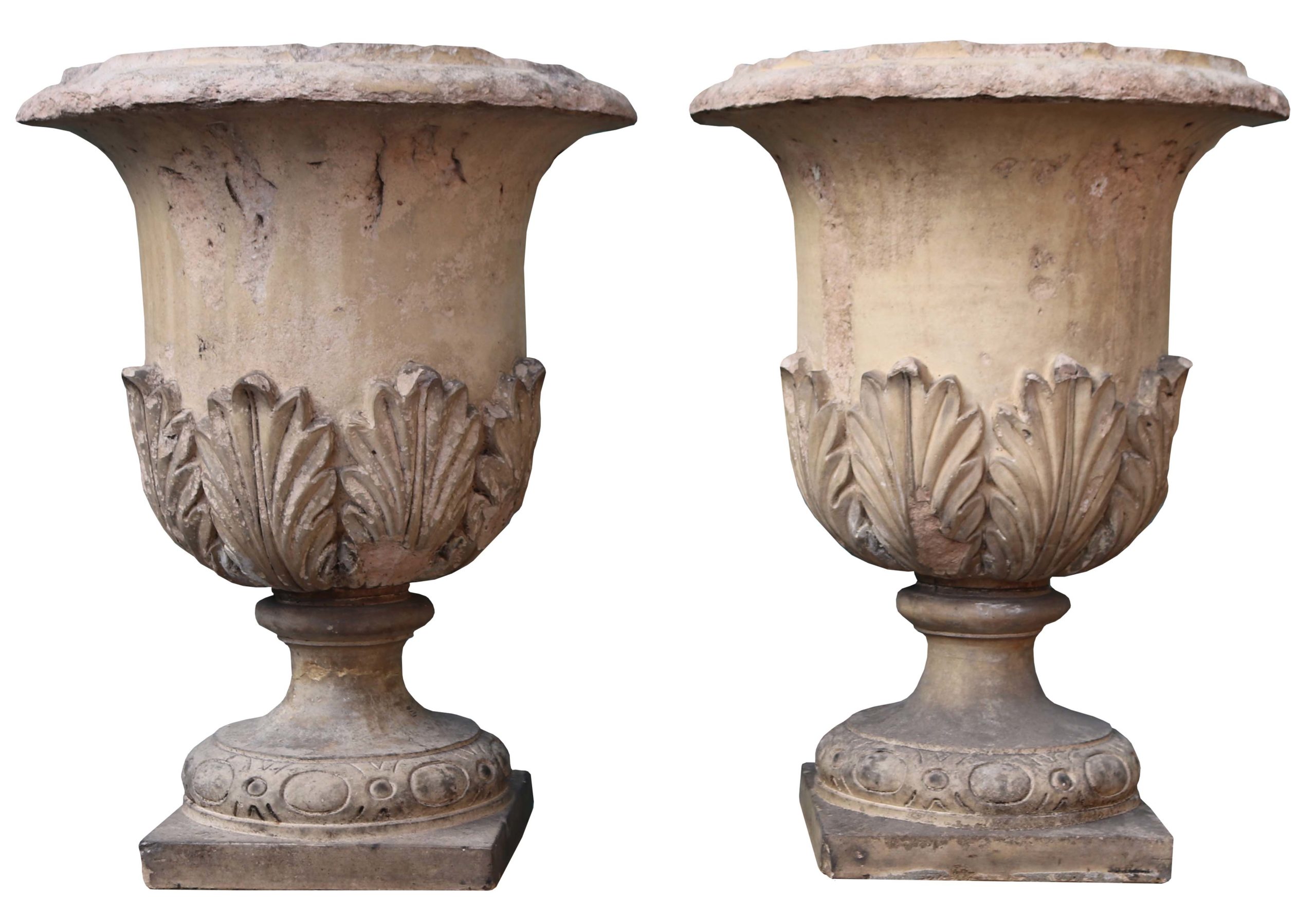 A Pair of Antique Buff Terracotta Garden Urns or Planters - UK Heritage