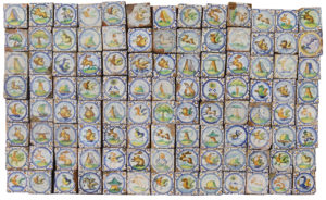 A Set of Antique Hand Decorated Spanish Tiles