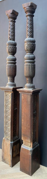 Two Tudor Period Carved Oak Columns