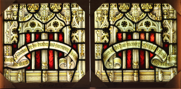 Two Antique Stained Glass Window Panels