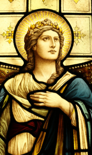 A Large Antique Stained Glass Window Depicting Hope
