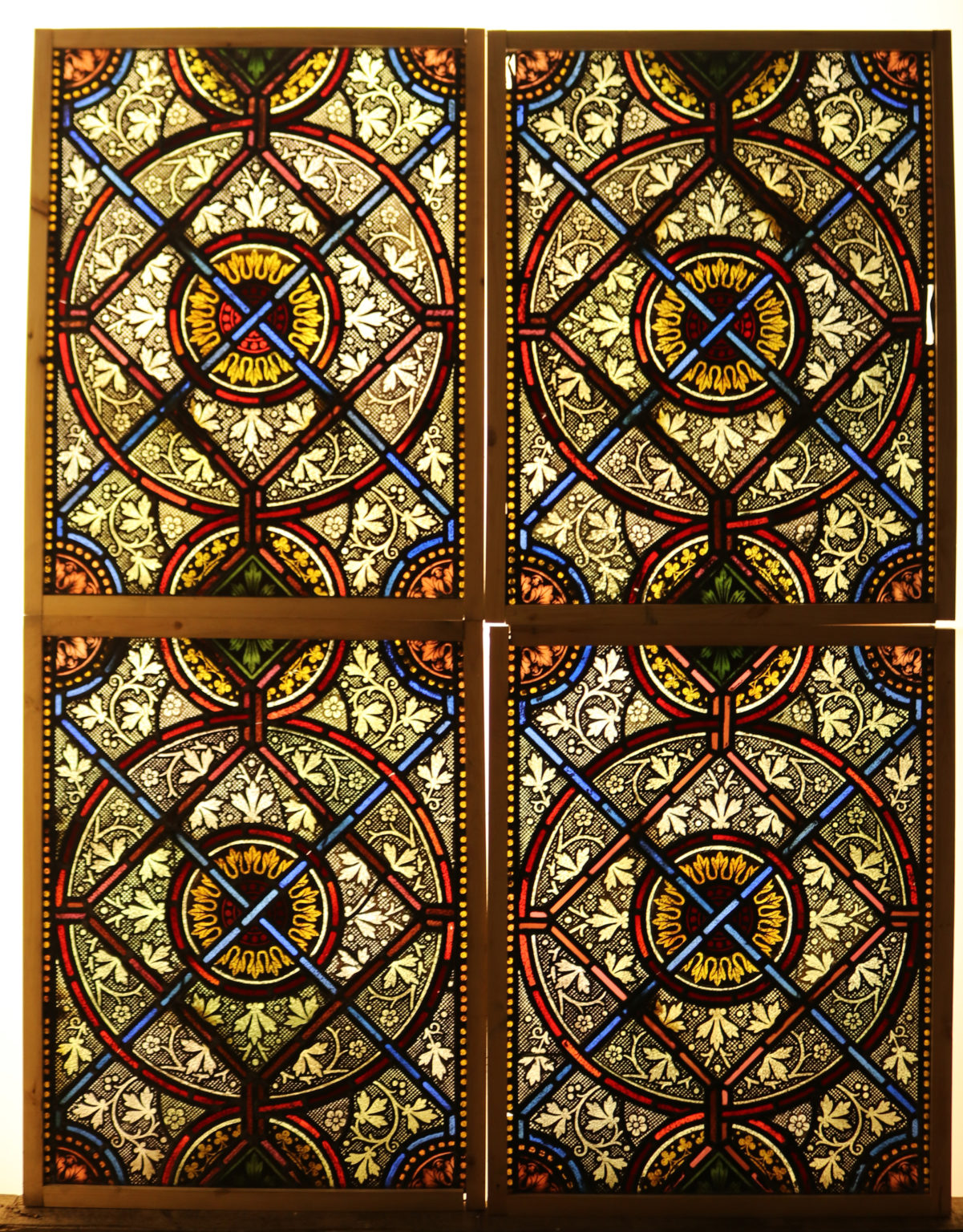 Four Reclaimed English Stained Glass Church Windows - UK Heritage