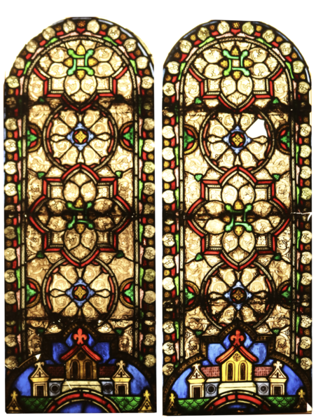 Two Reclaimed Medieval Style Stained Glass Window Panels