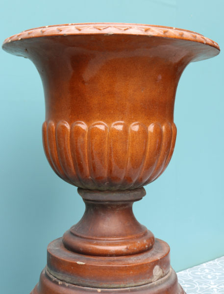 A Pair of Antique Scottish Salt Glazed Terracotta Garden Urns
