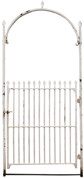 A Reclaimed Wrought Iron Garden Gate with Arched Frame