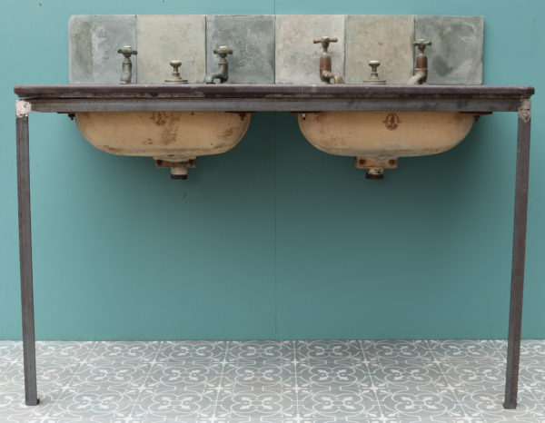 An Antique Reclaimed Double Sink or Basin with Stand