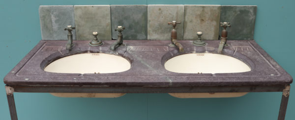 An Antique Reclaimed Double Sink or Basin with Stand