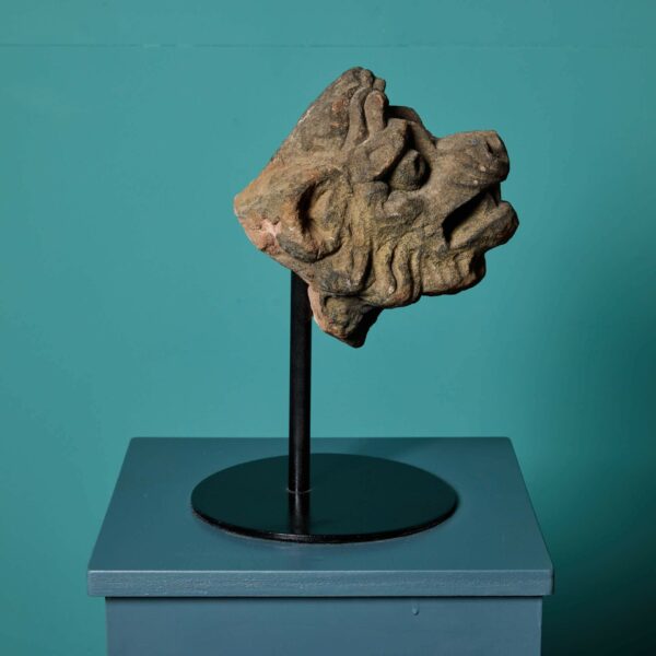 Antique Carved Stone Lion Head Sculpture