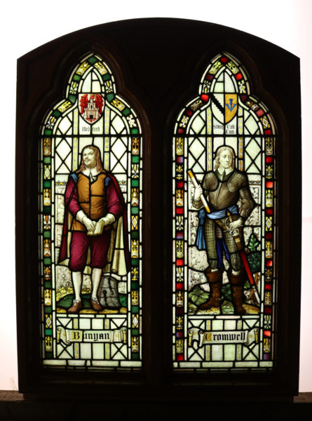 Stained Glass Window Depicting Cromwell and Bunyan
