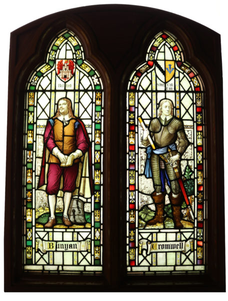 Stained Glass Window Depicting Cromwell and Bunyan